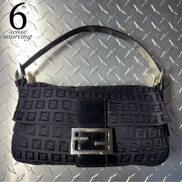 Fendi Handbags - Fendi Vintage Zucchino Canvas Baguette Bag in Black